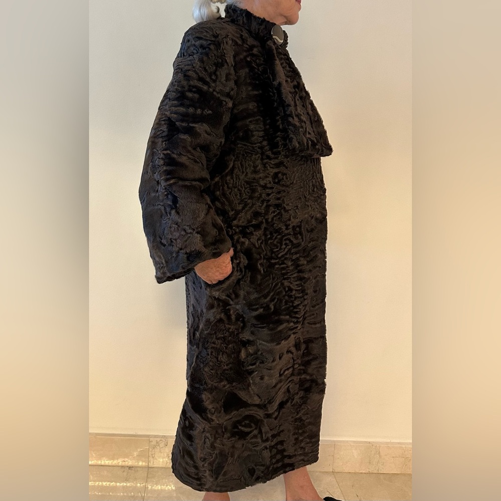 NIJOLE genuine Persian Lamb Fur Coat, Brown, Size Medium